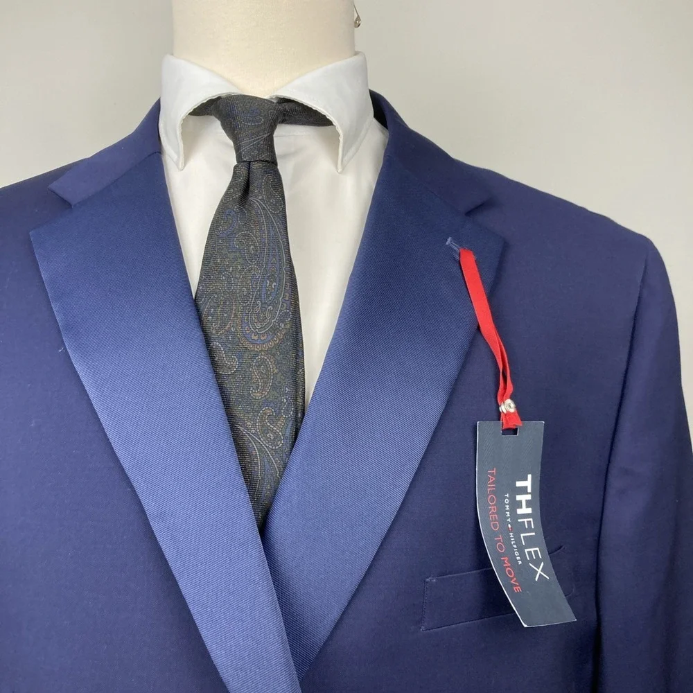 Tommy Hilfiger Mens‎ Modern fit Tuxedo Jacket Blazer 56R Navy Blue Solid Stretch